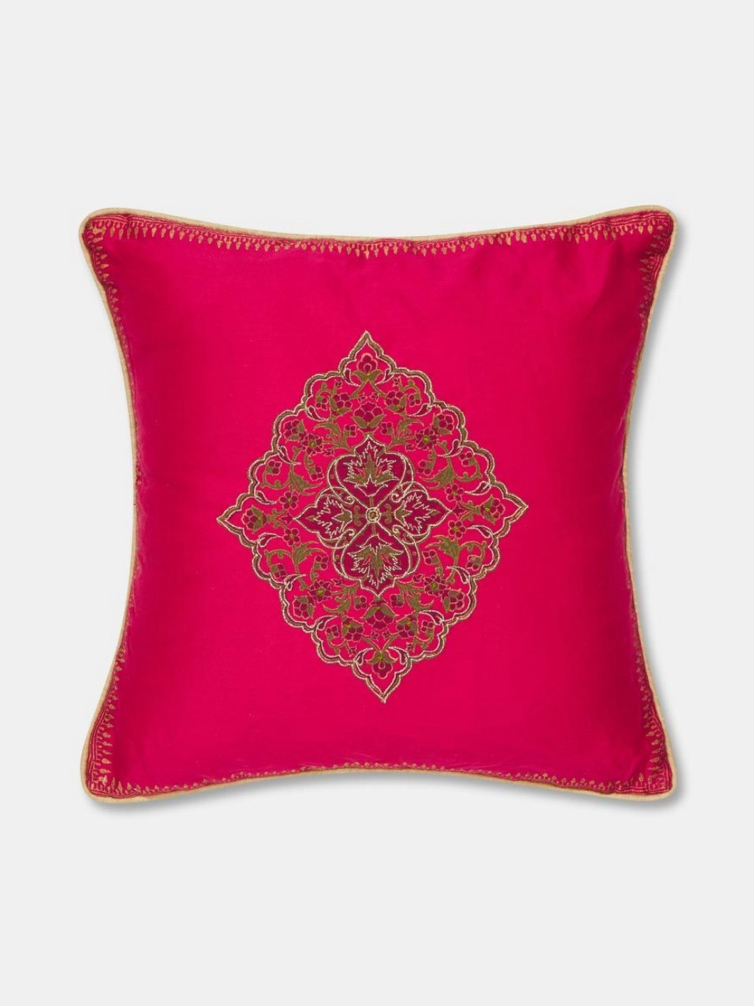Fabindia Naisha Pink & Green Ethnic Motifs Cotton  Square Cushion Covers