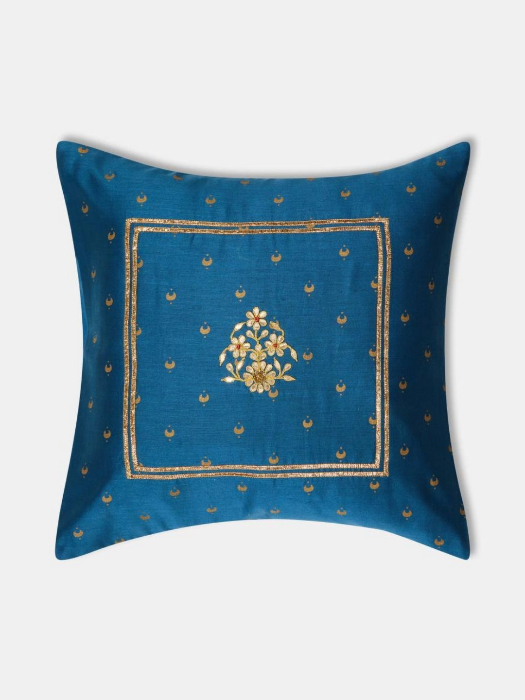 Fabindia Anar Teal & Beige Embroidered Cotton Square Cushion Covers