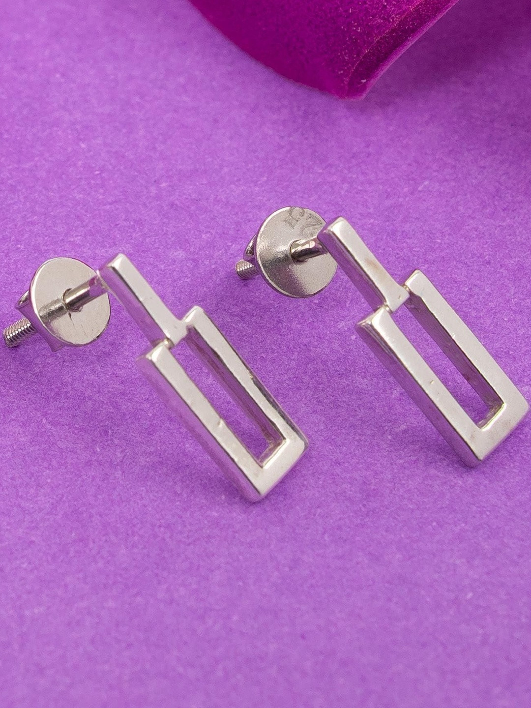 AMONROO 925 Sterling Silver Rhodium-Plated Rectangle Shaped Drop Earrings