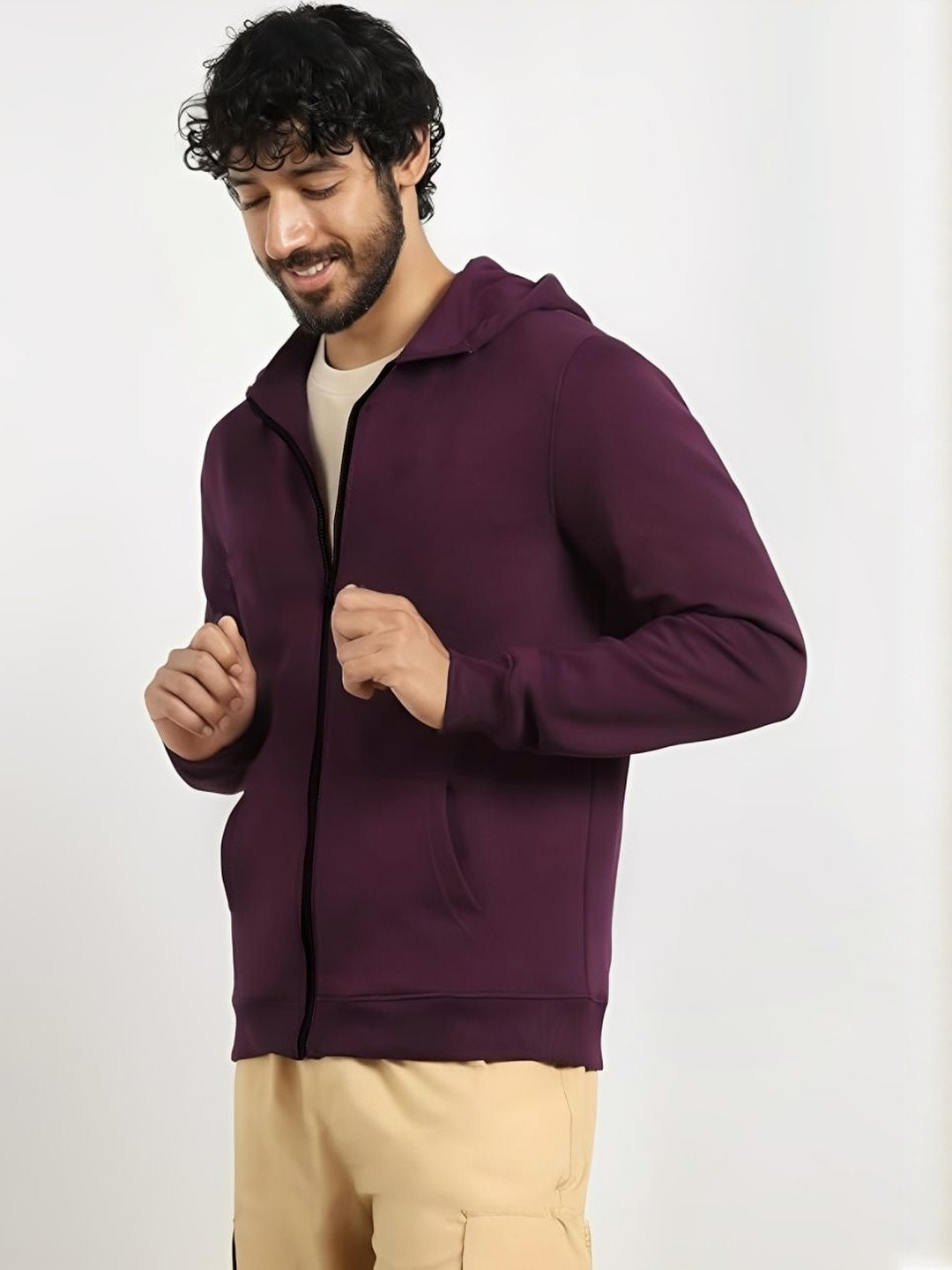 Kushi Flyer Men Solid Long Sleeve Hooded Open Front Jacket