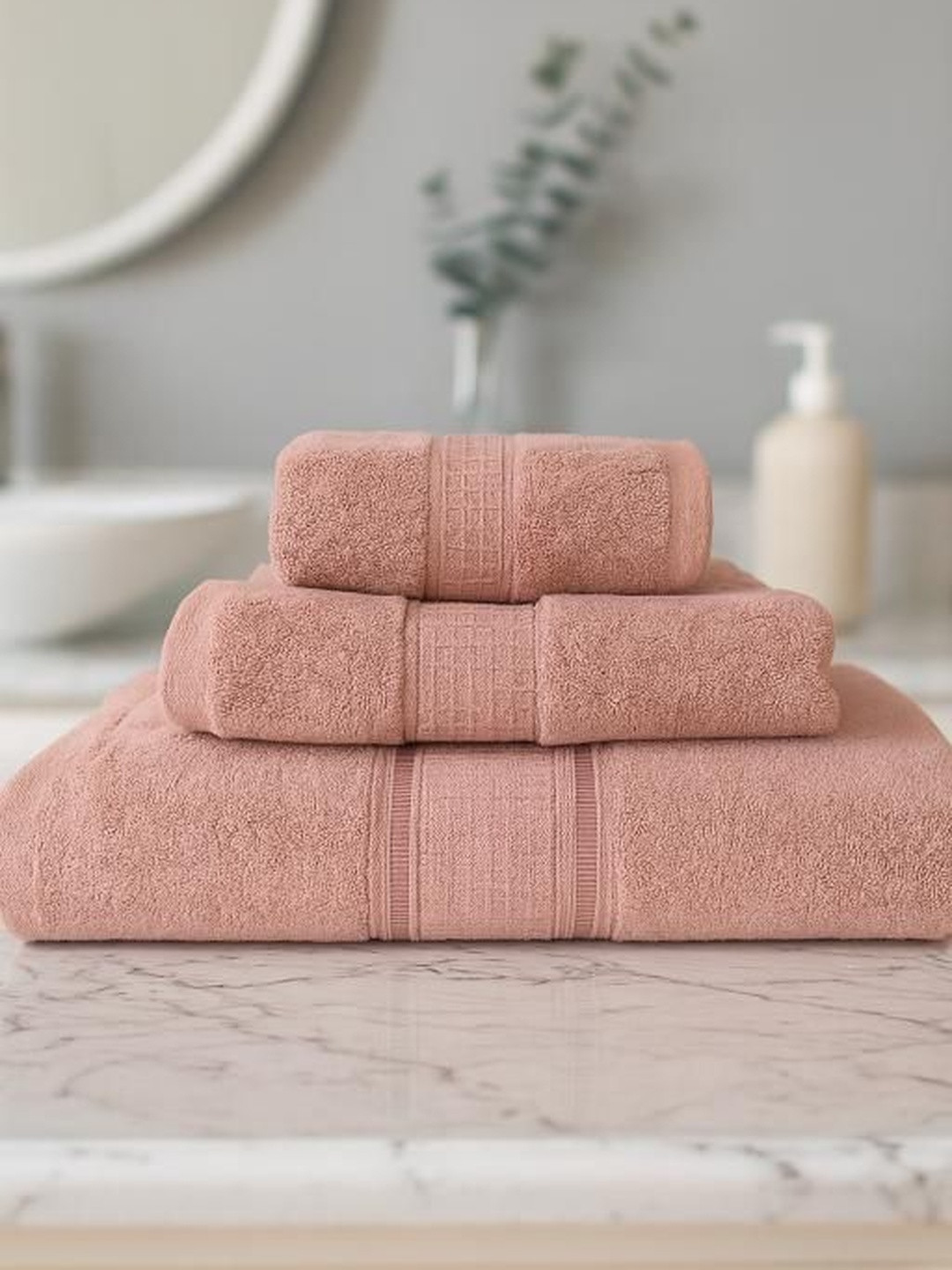 Dollar Peach-Coloured 3 Terry Cotton 600 GSM Bath Towel