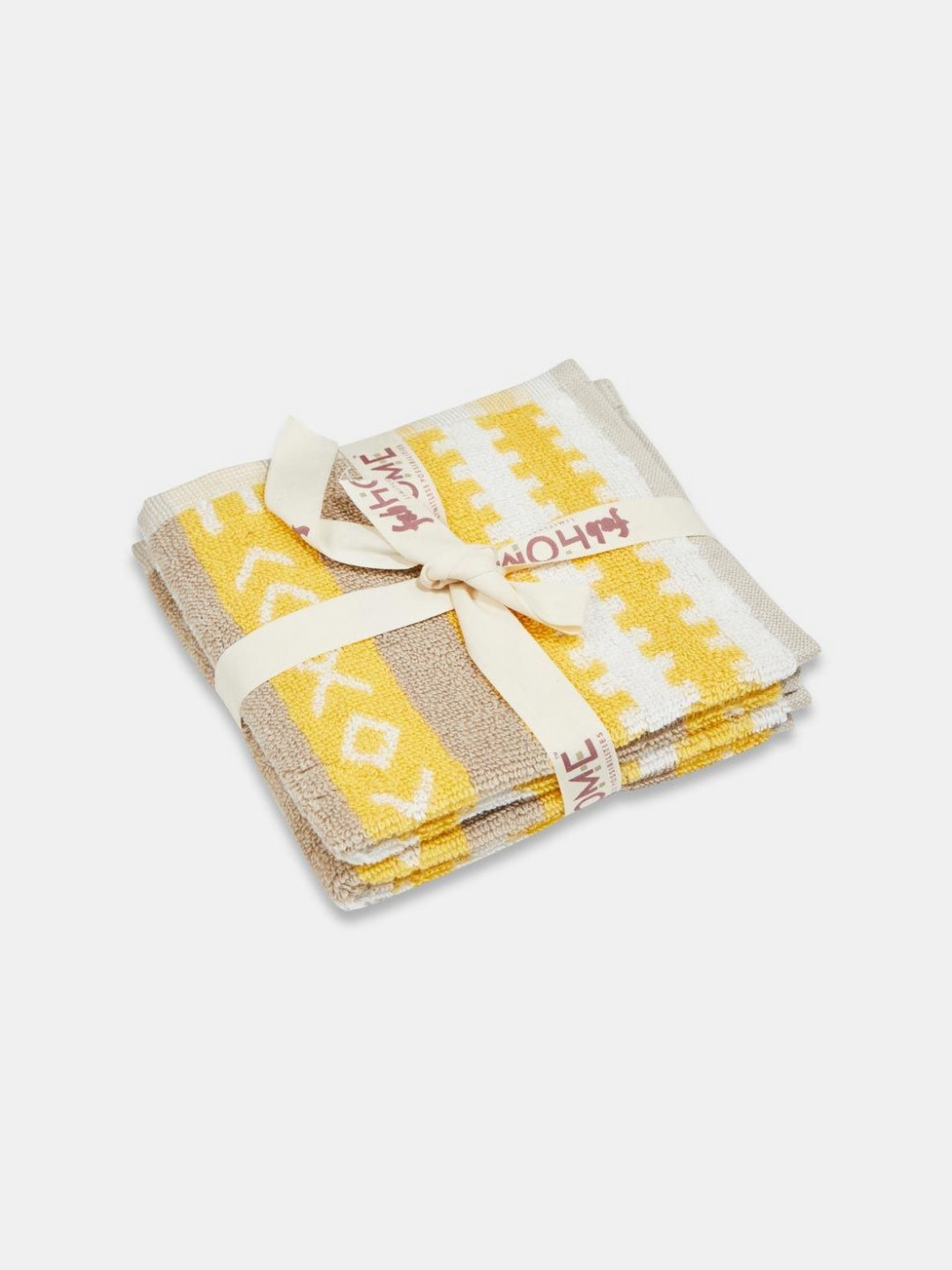 Fabindia Haseena Yellow & White 2 Pieces Printed Cotton 570 GSM Bath Towels
