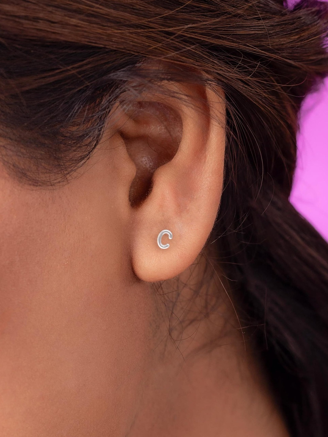 AMONROO 925 Silver Rhodium-Plated C Letter Studs