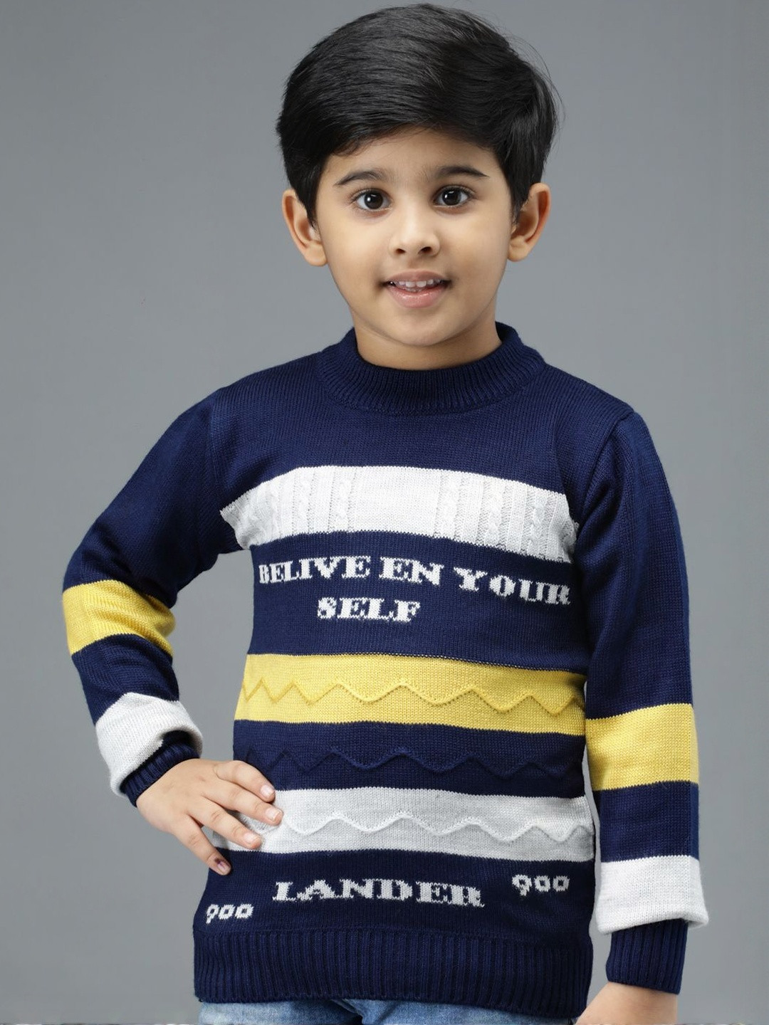 TRENDY WORLD Boys Self Design Ribbed Wool Long Sleeves Sweaters