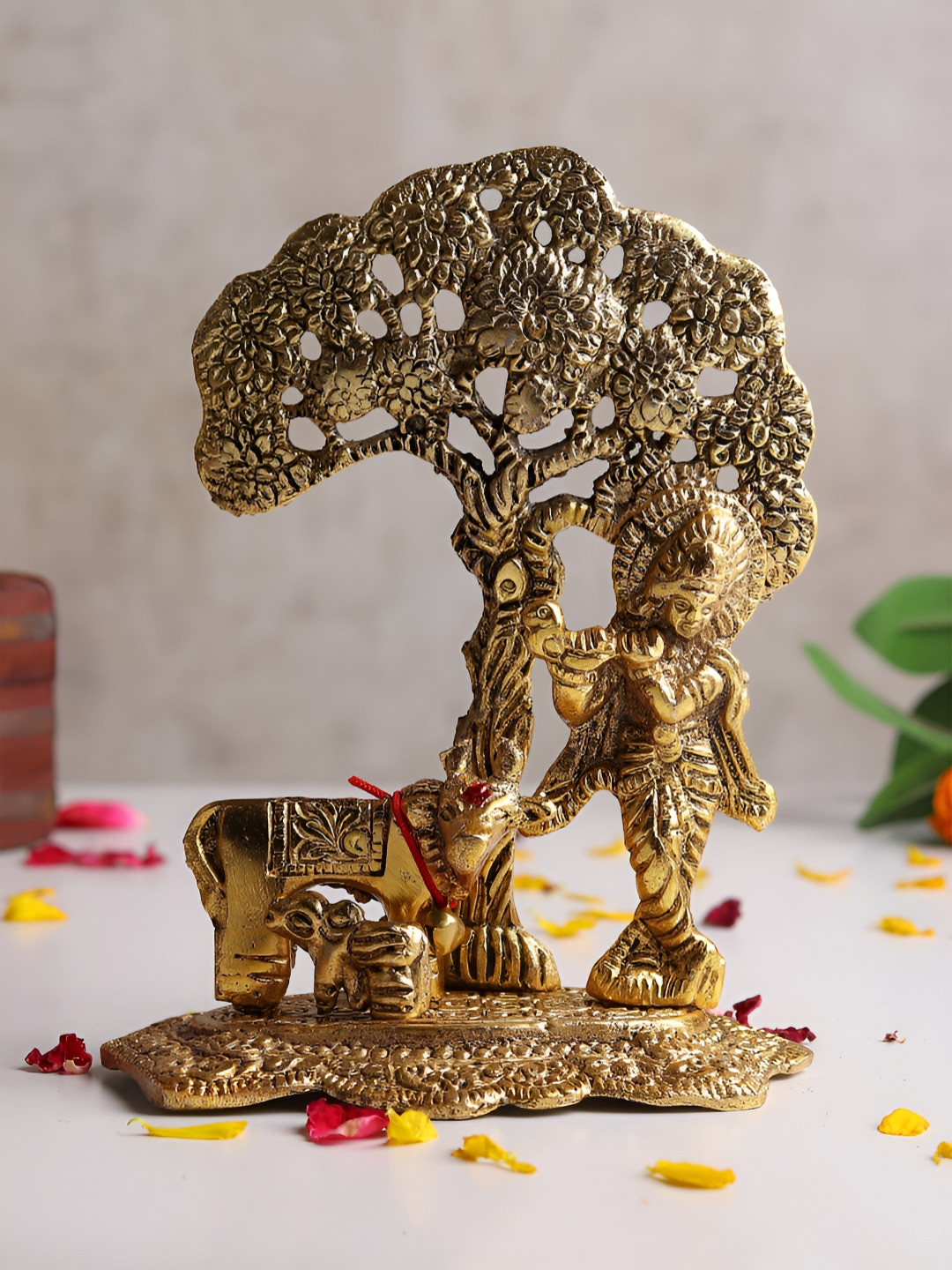 HABERE INDIA Gold-Toned Radha Krishna Religious Metal Idol Showpiece
