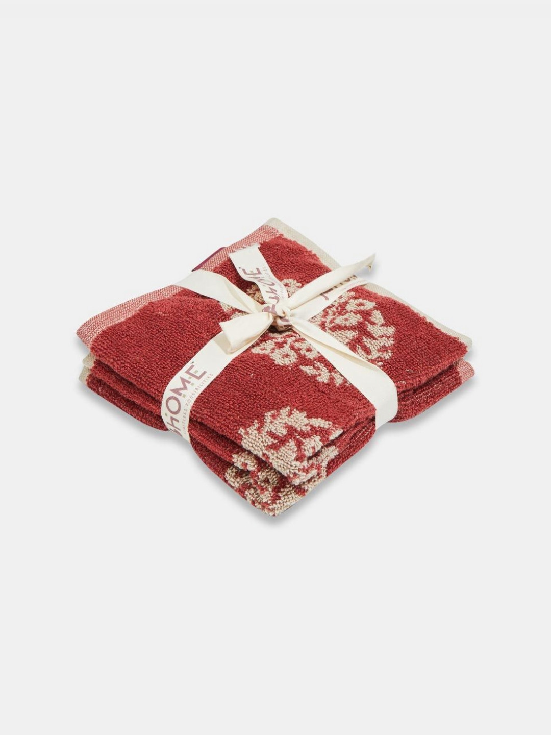 Fabindia Big Buta Red & White 2 Pieces Printed Cotton 570 GSM Face Towels