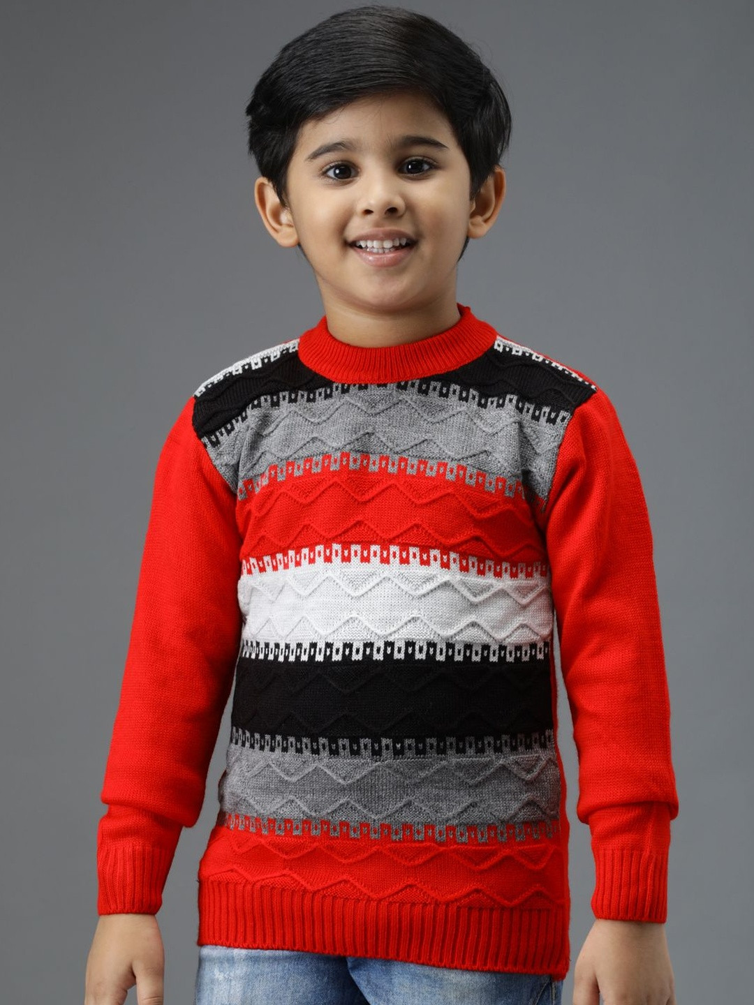 TRENDY WORLD Boys Red Colourblocked Wool Sweaters