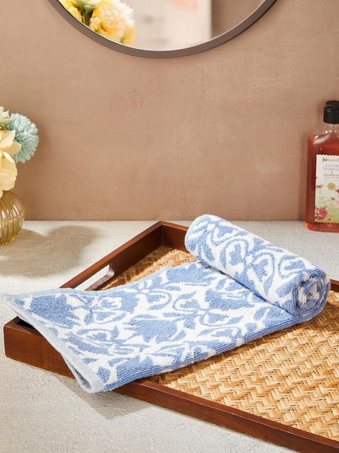 Fabindia Gadh Kamal Blue & White Printed Cotton 570 GSM Bath Towel