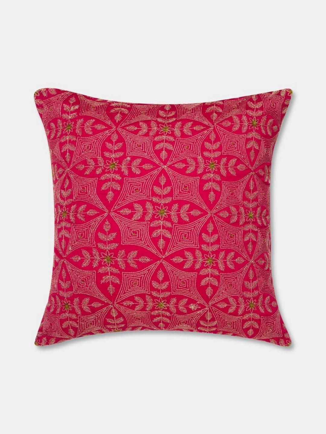 Fabindia Naisha Pink & White Embroidered Square Cushion Cover