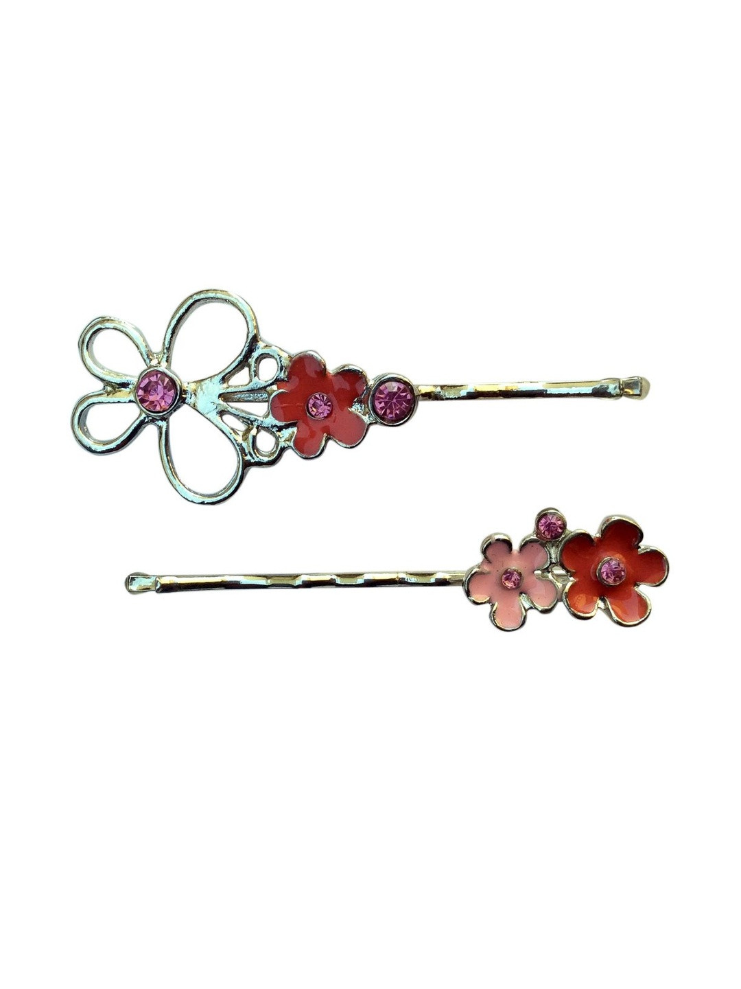 FURE Women Pink Set Of 2 Butterfly & Flower Set Bobby Hair Pins