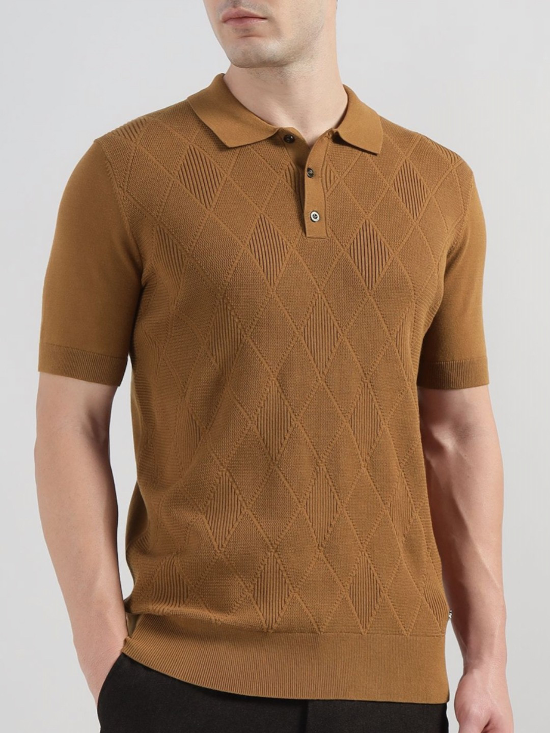 Karl Lagerfeld Self Design Polo Collar Short Sleeves T-shirt