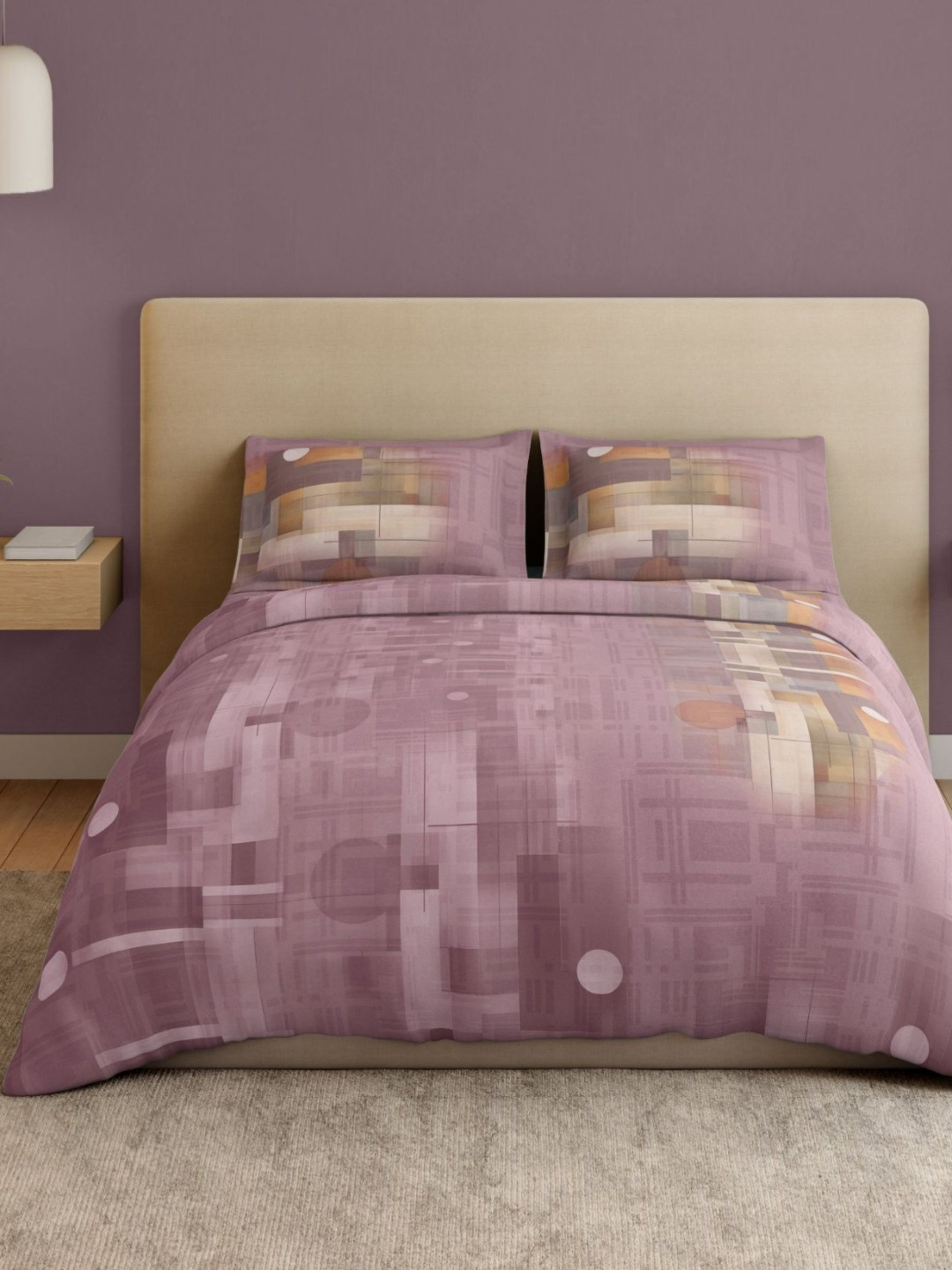 SPACES Pink Geometric 130 TC King Size Bedsheet with 2 Pillow Covers