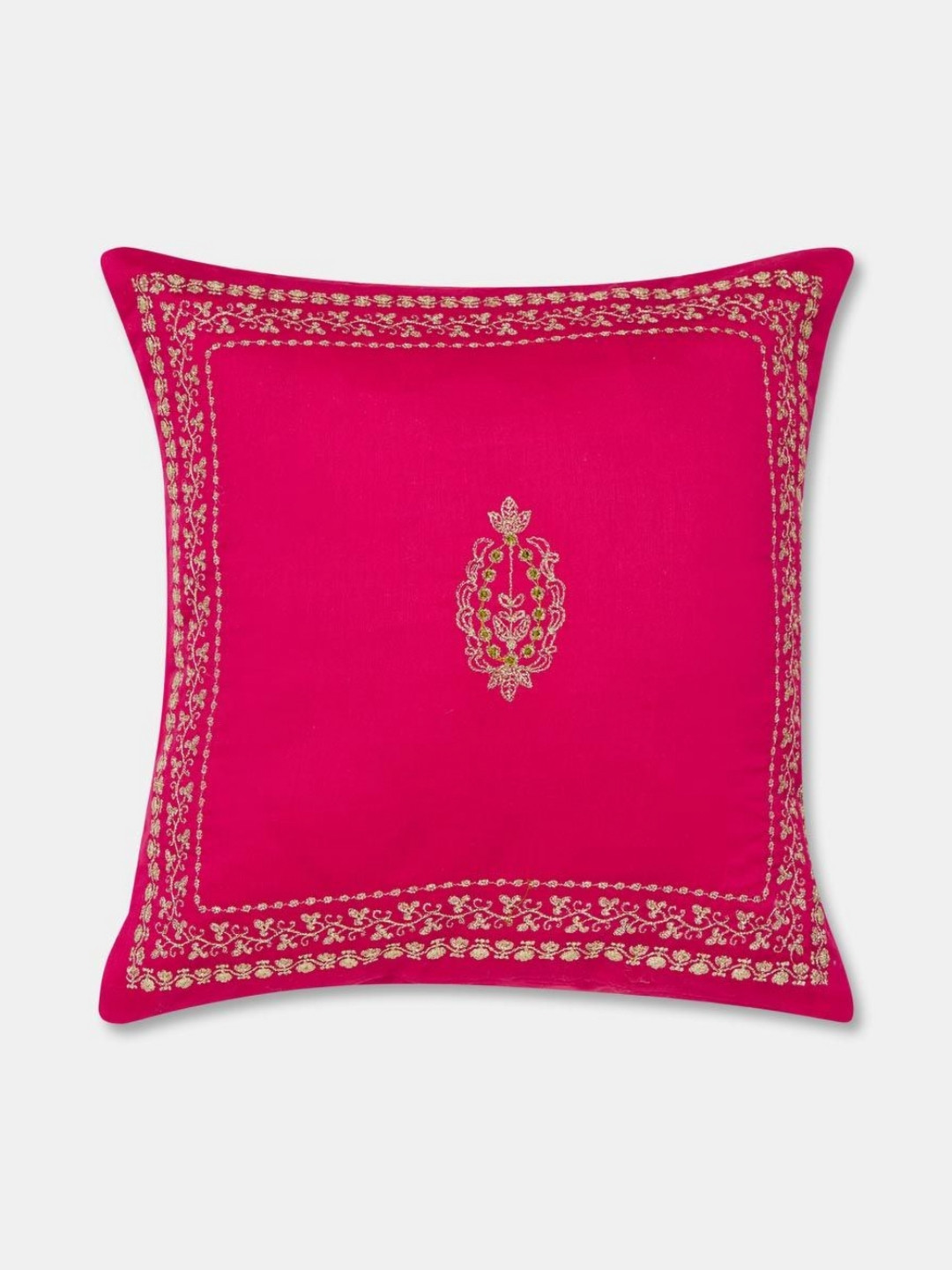 Fabindia Naisha Pink & Beige Embroidered Cotton Square Cushion Cover