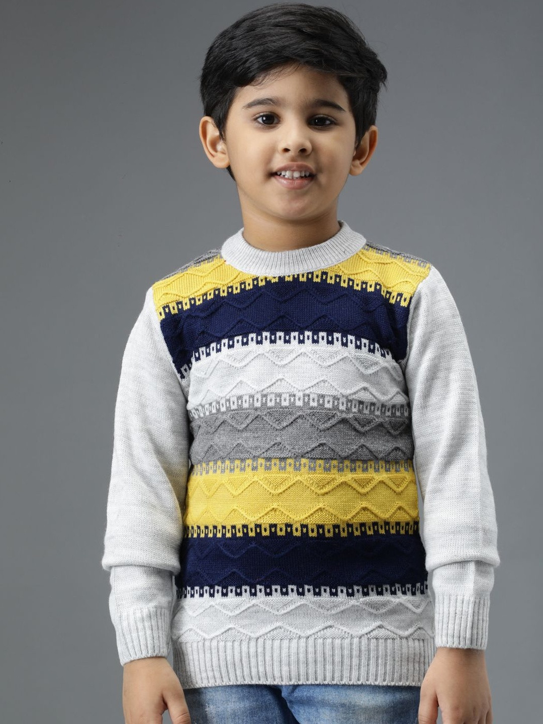 Anixa Boys Grey Colourblocked Wool Sweaters