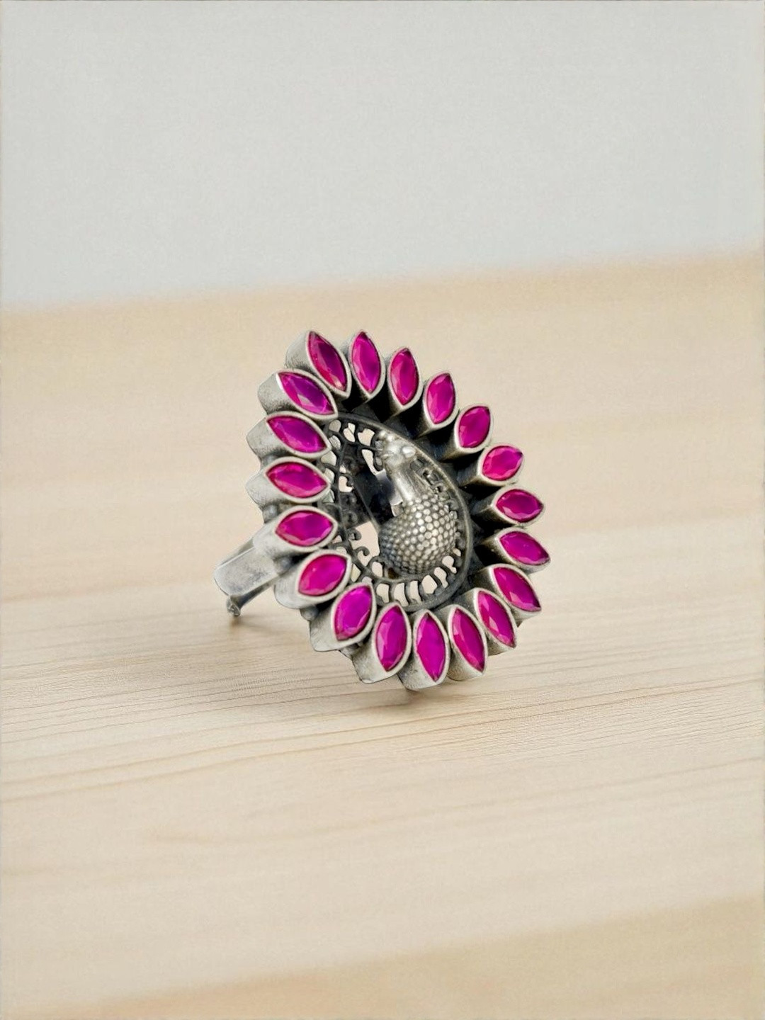 Azita Women Sterling Silver Oxidised Peacock Ring