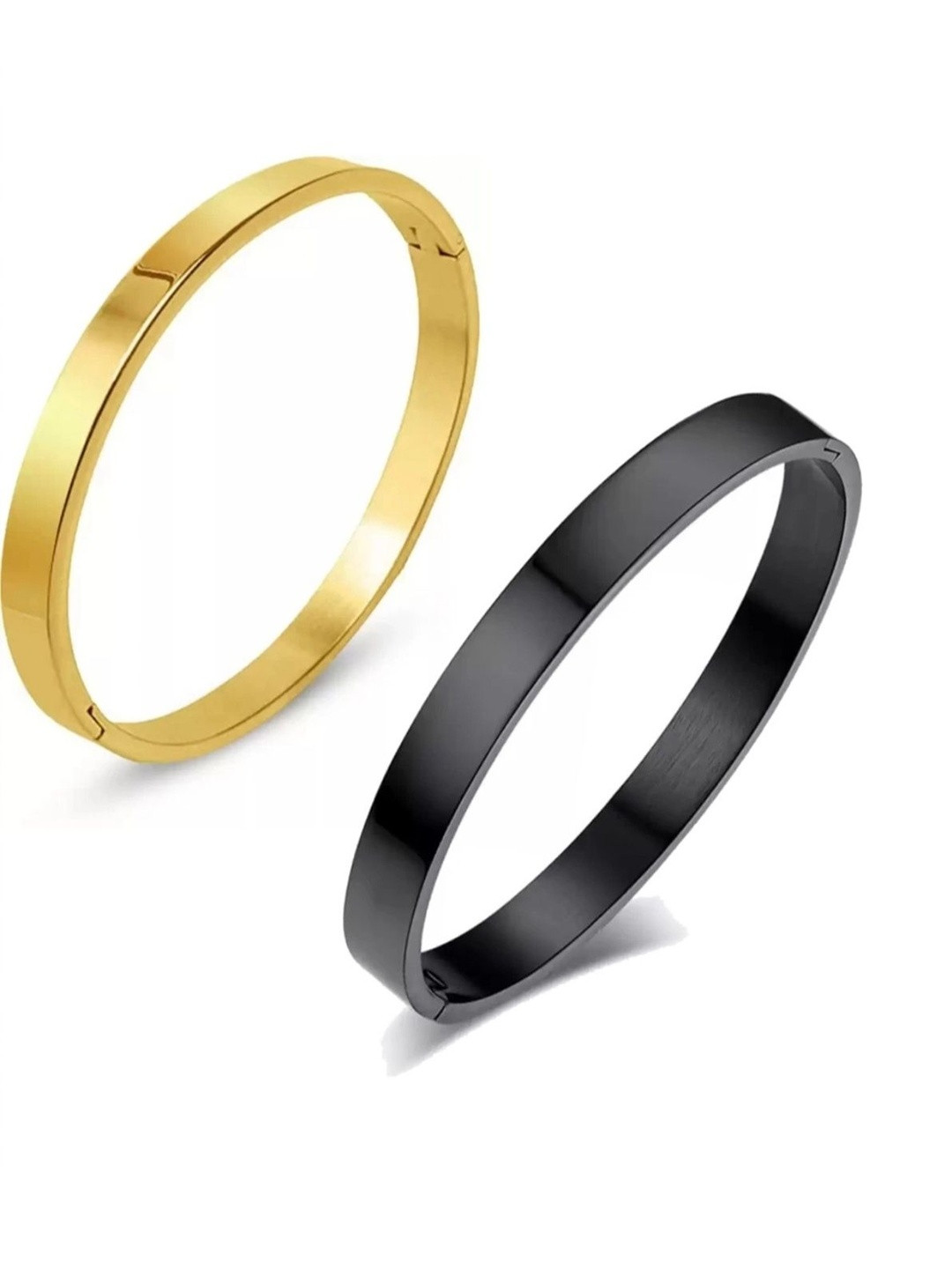 V FASHION JEWELLERY Set Of 2 Stainless Steel Gold-Plated Bangle-Style Bracelets