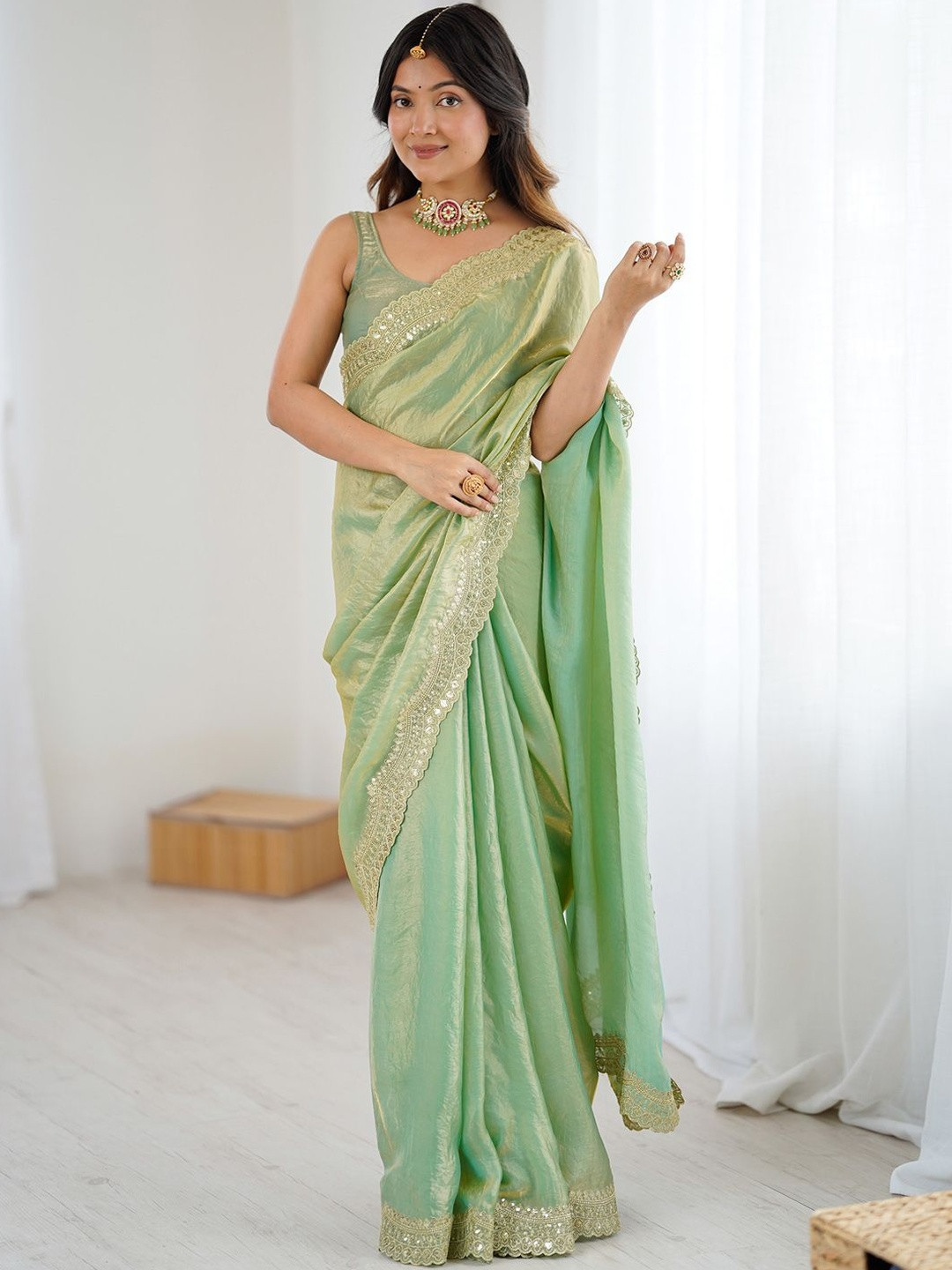 Anouk Sequinned Satin Heavy Work Saree