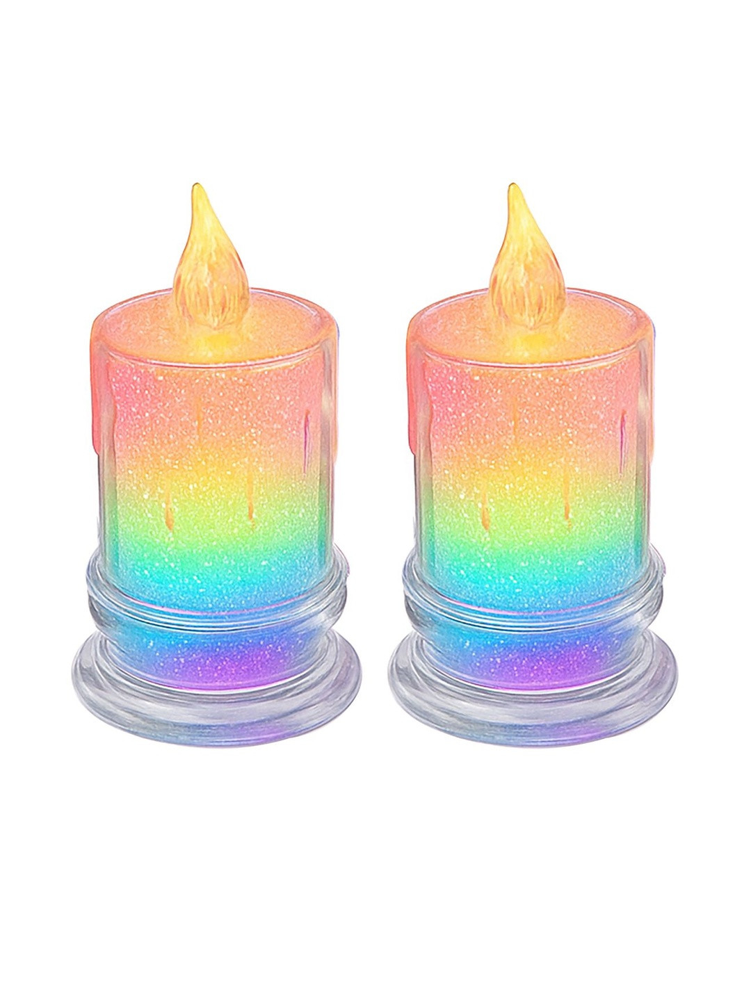 Decorcity Multicoloured 2 Pieces Rainbow Glow Flameless Pillar Candle