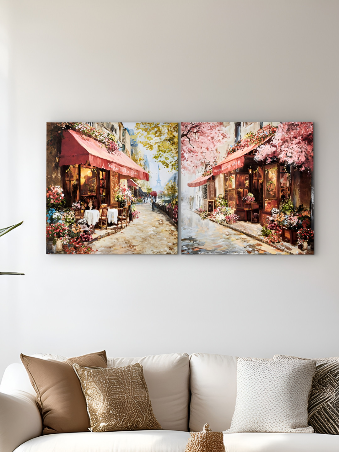 Home Centre Brezza Pink & Blue 2 Pieces Coffee Shop Printed Wall Arts