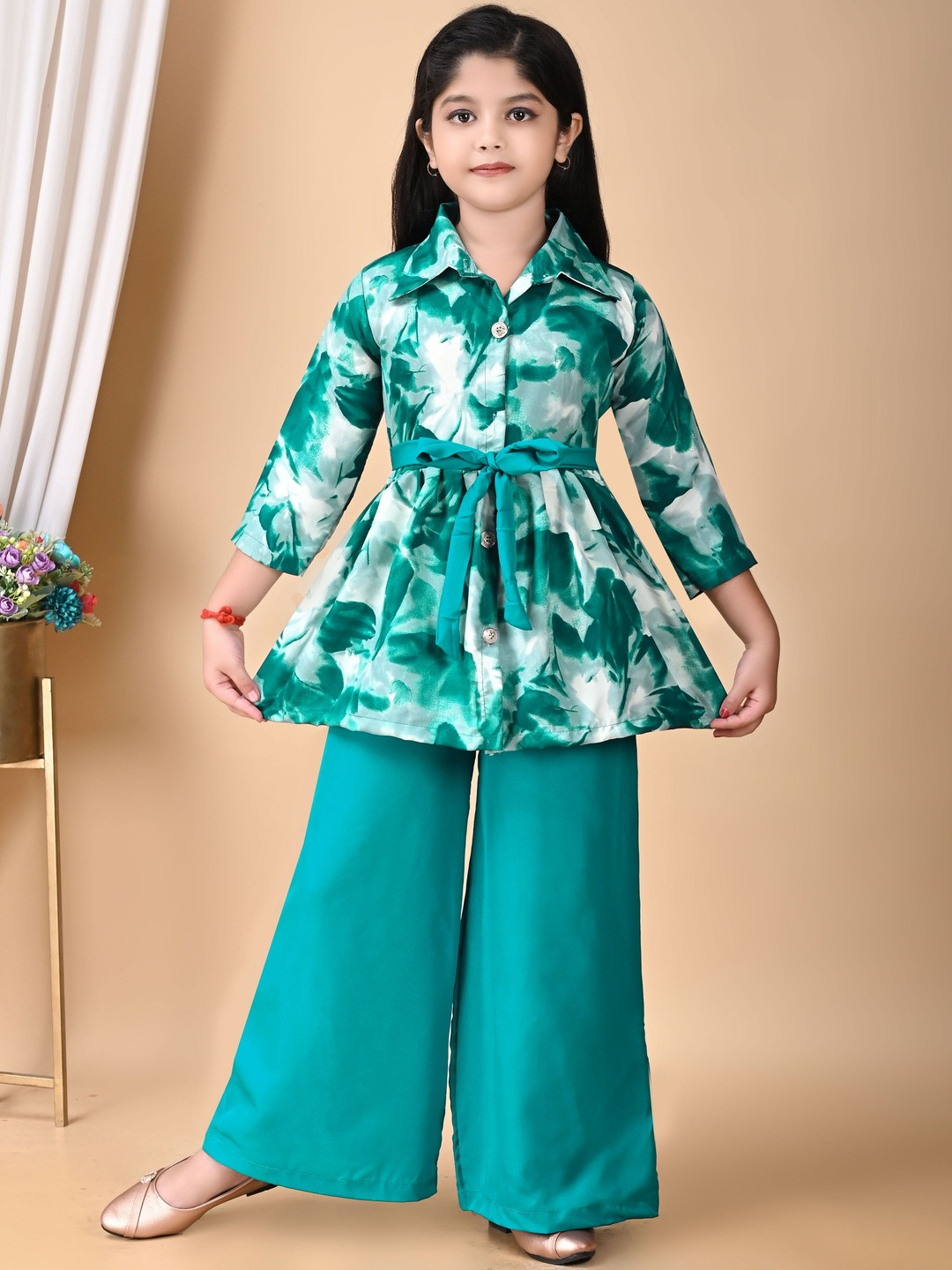 FASSY Girls Floral Printed Tunic with Palazzo Pant Set