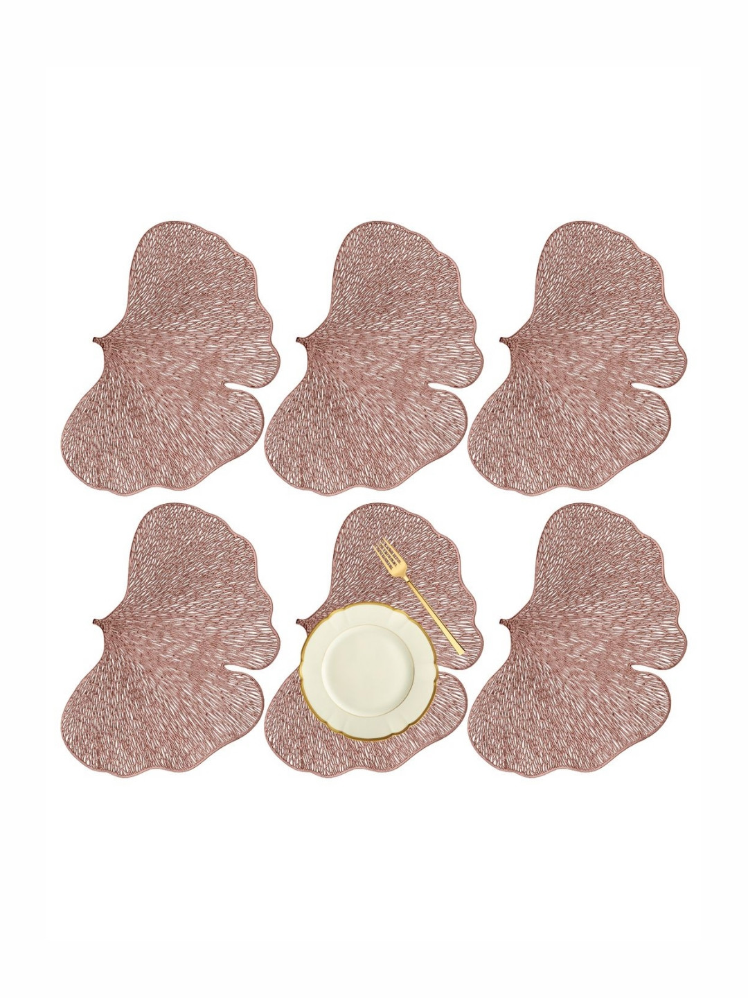 Aura Rose Gold-Toned 6 Pieces Self-Design Leather Butterfly Shape Table Placemats