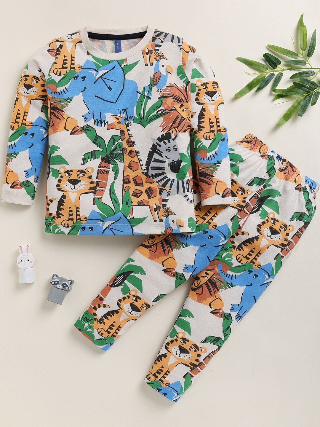YK Boys Cotton Blend Jungle Animal Printed Night Suit Set