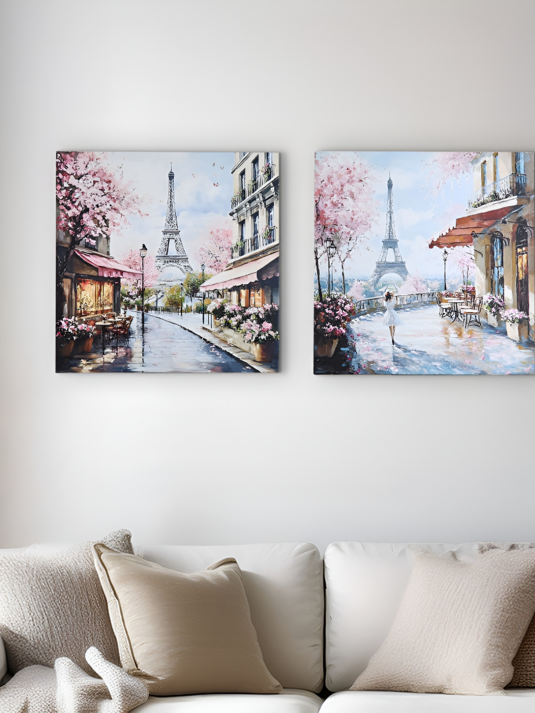 Home Centre Brezza Blue & Pink 2 Pieces Paris Printed Wall Art