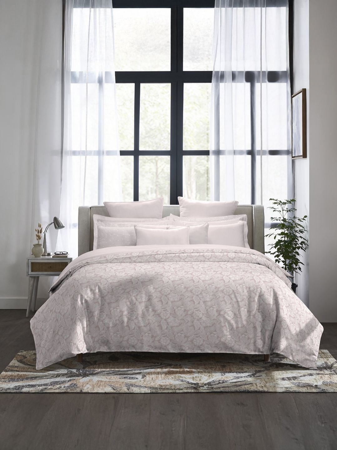 MYTRIDENT Rose Dust Cotton 300 TC Floral Print King Size Bedsheets With 4 Pillow Cover