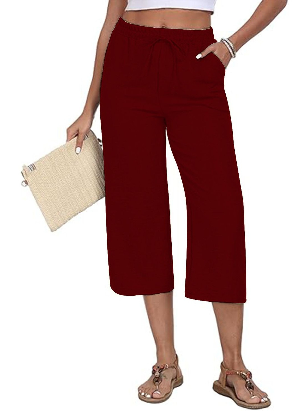 Fasha Women Cotton Solid Mid Rise Plain Capri