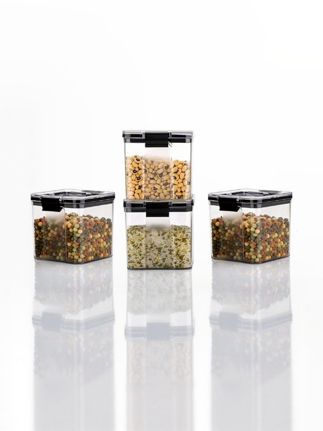 Faverito Pack of 4 Transparant Plastic Square Airtight container with lock