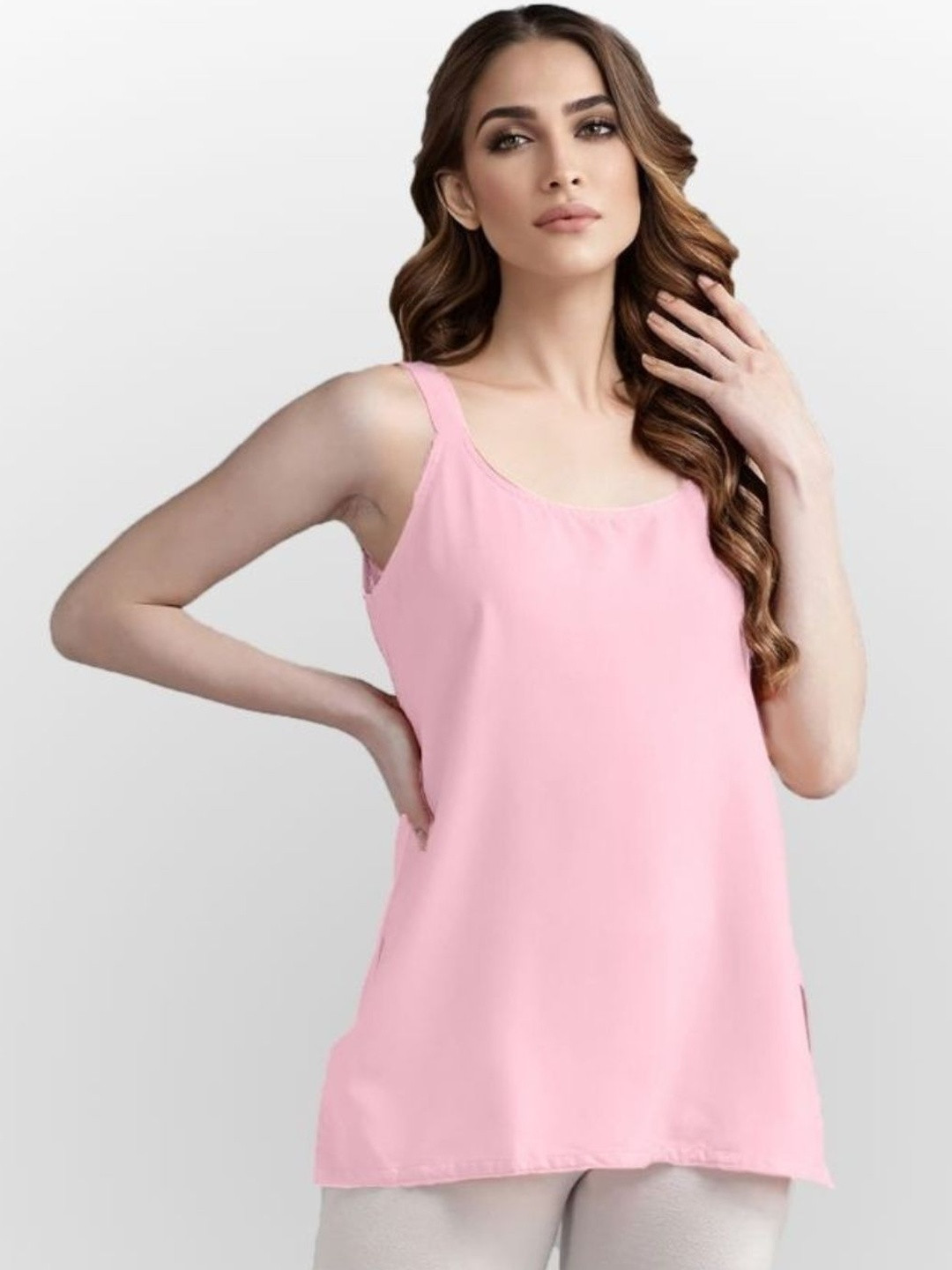 Nature thread Women Pink Cotton Short Slip Non Padded Non-Stretchable Camisole