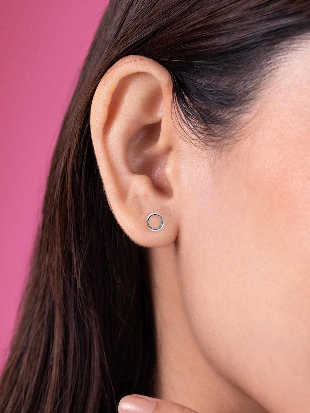 AMONROO 925 Silver Rhodium-Plated Minimalist Circle Studs