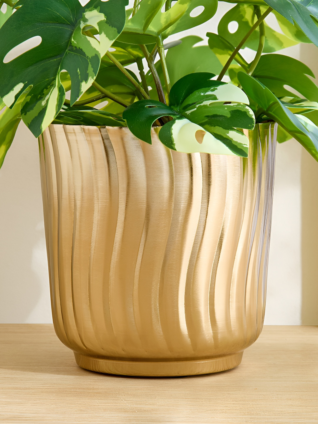 Home Centre Gardenia Fest Gold-Toned Textured Metal Planter