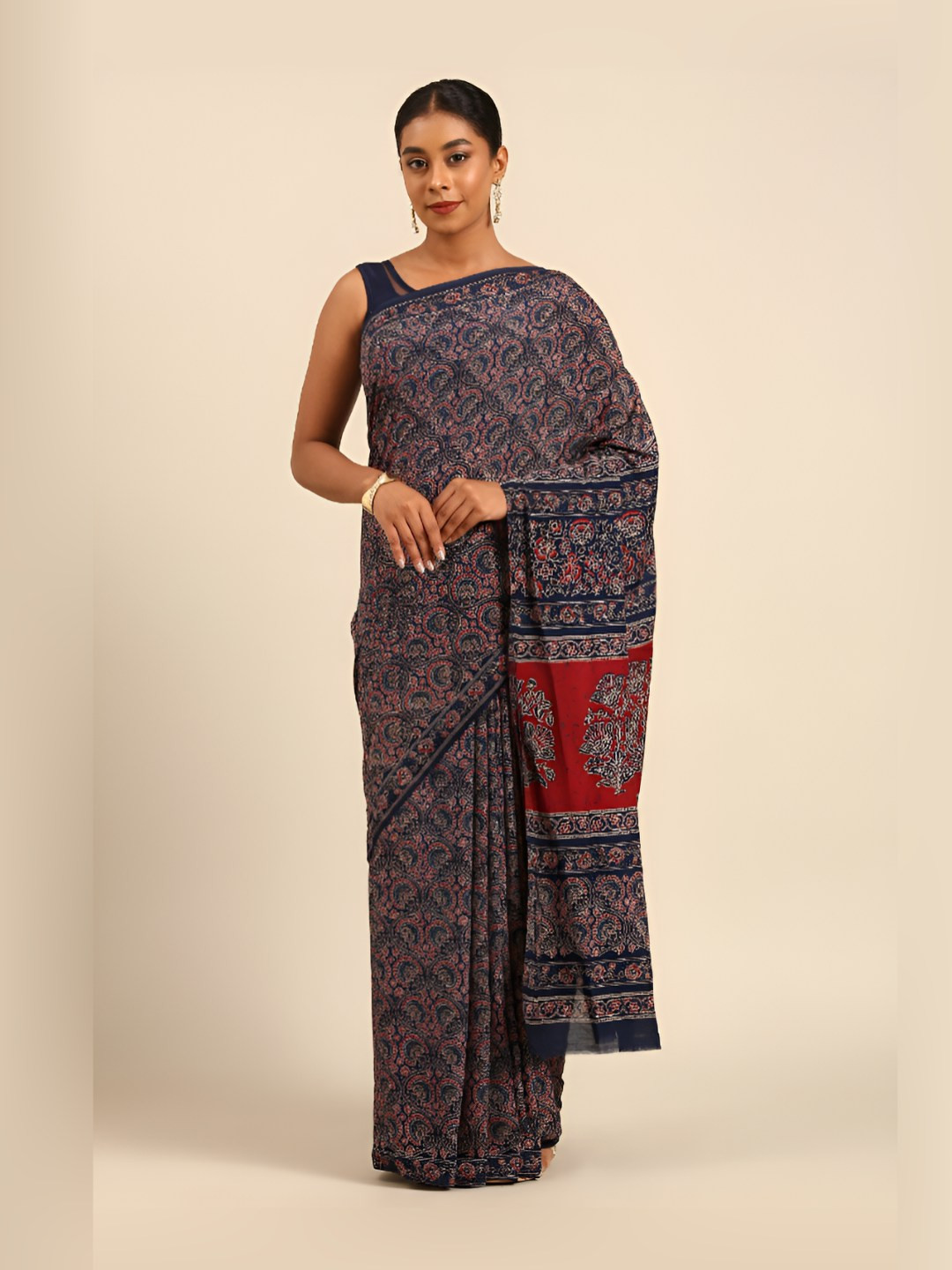 Taashi Ethnic Motifs Print Block Print Saree
