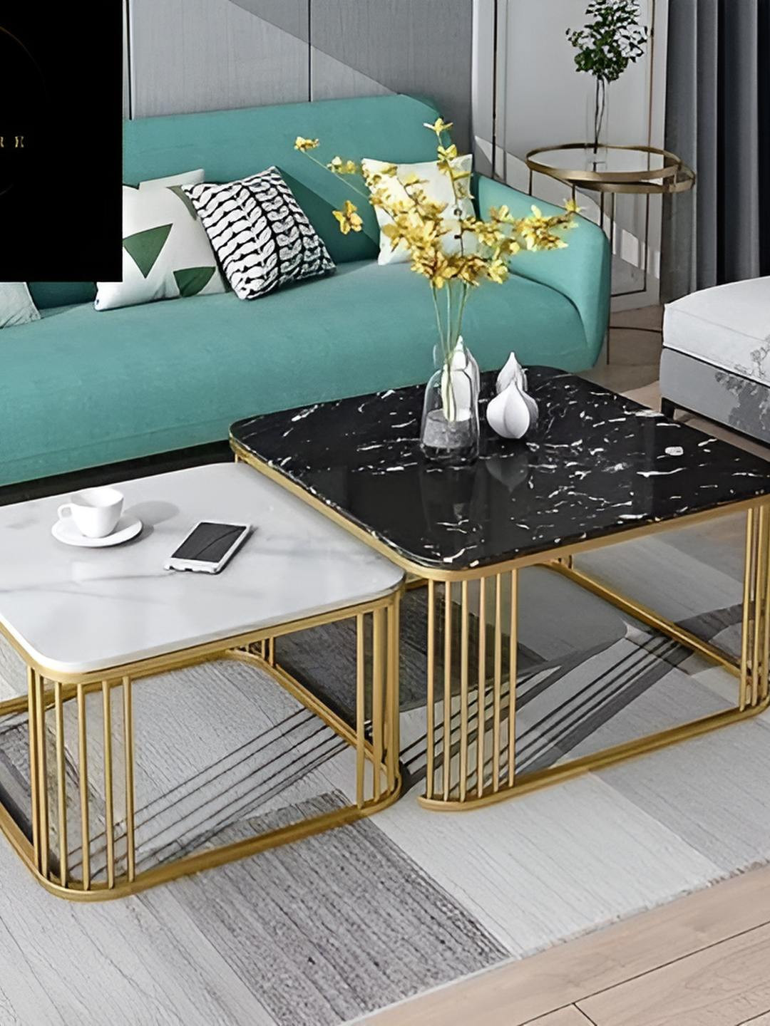 Rizik Store Black & White 2 Pieces Square Wooden Nesting Table