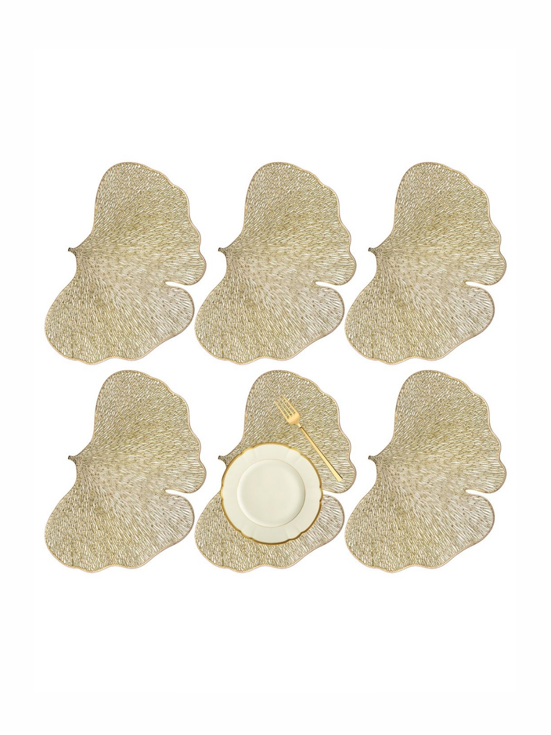 Aura Gold-Toned 6 Pieces Self-Design Leather Butterfly Shape Table Placemats