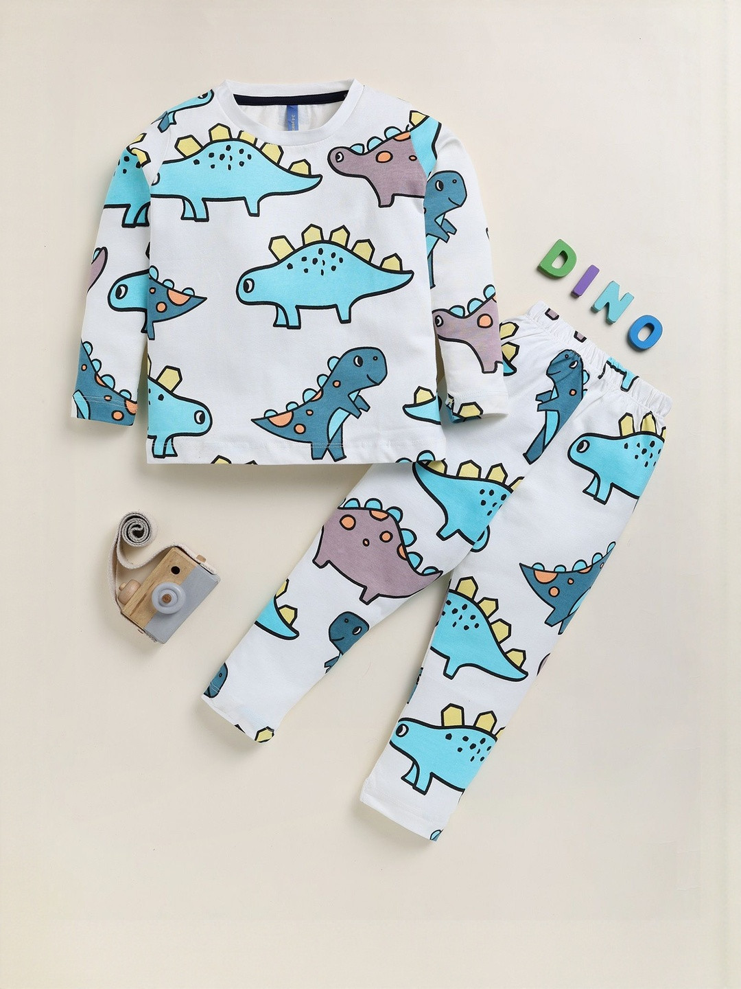 YK Boys Dinosaur Printed Full Sleeves Cotton Blend Night suit