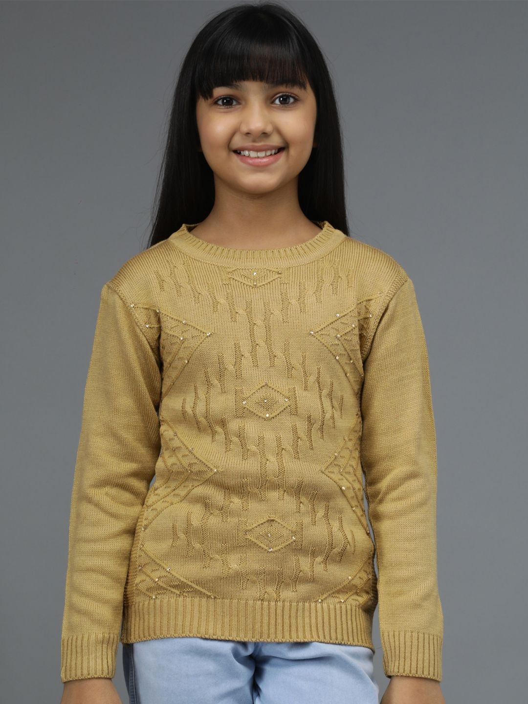 Anixa Girls Self Design Woollen Sweaters
