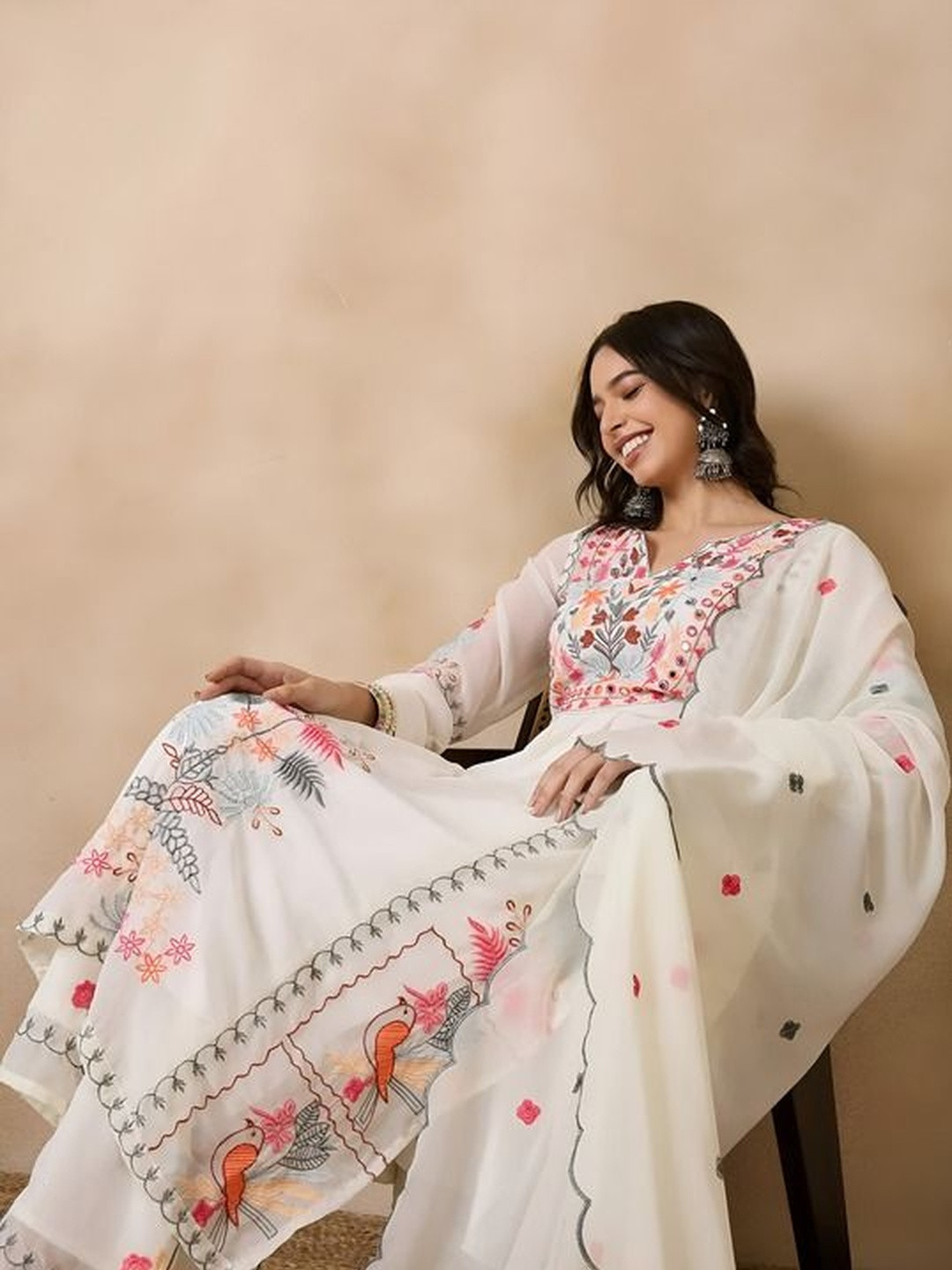 ATOXIC Women Floral Embroidered Mirror Work Kurta with Palazzos & With Dupatta