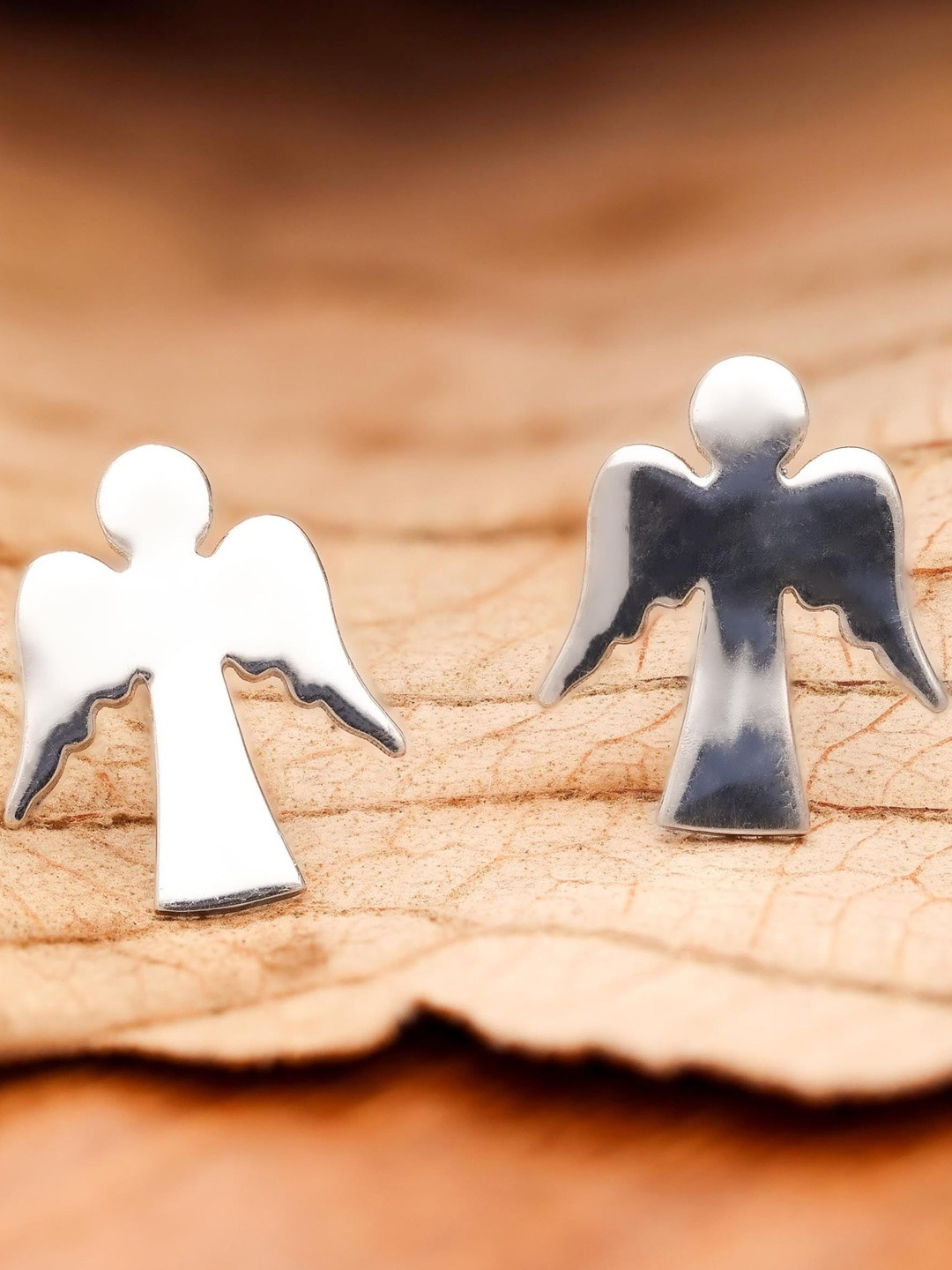 AMONROO 925 Silver Rhodium-Plated Angel Wings Studs