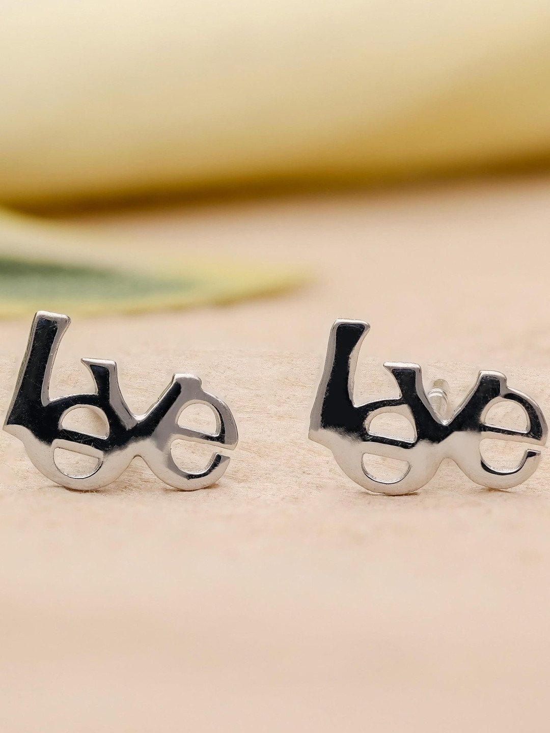 AMONROO 925 Silver Rhodium-Plated Love Script Studs