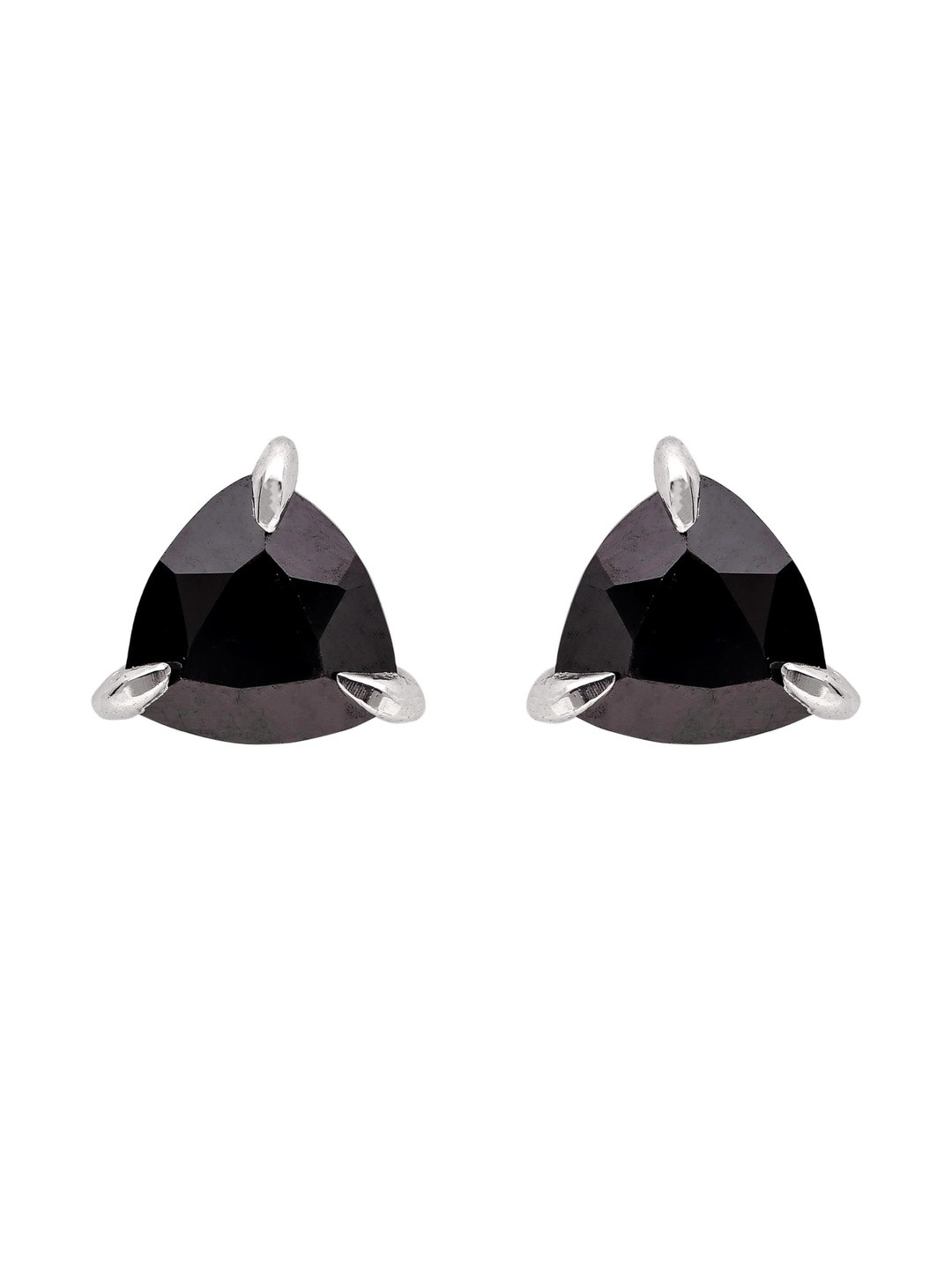 AMONROO 925 Sterling Silver Rhodium-Plated Trillion Cut Onyx Studs Earrings