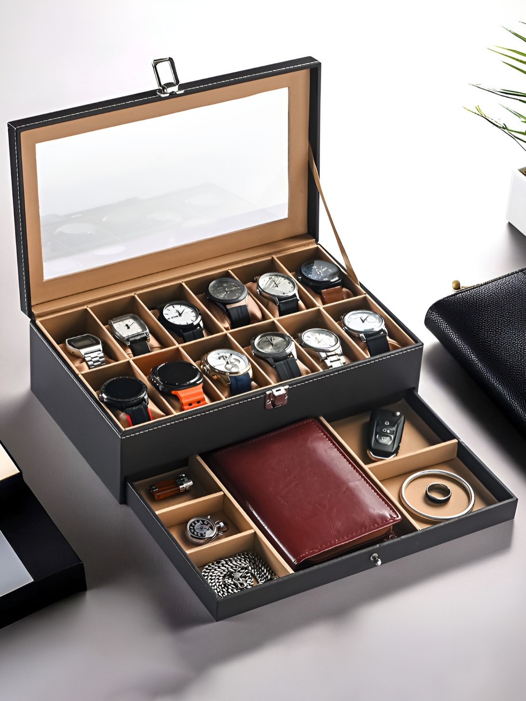 RUBOXA 12 Slot Brown & Gold Wrist Watch Organiser