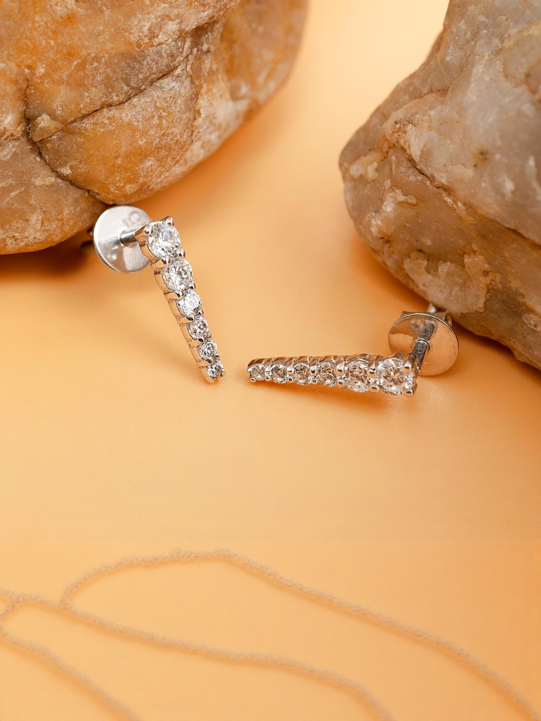 AMONROO 925 Silver Cubic Zirconia Studded Graduated CZ Drop Earrings