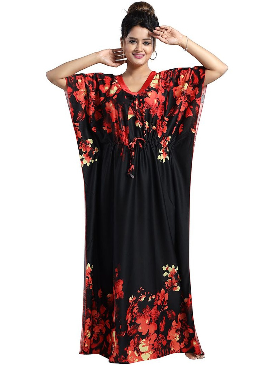 Moda Rapido Women Red Printed Maxi Nightdress