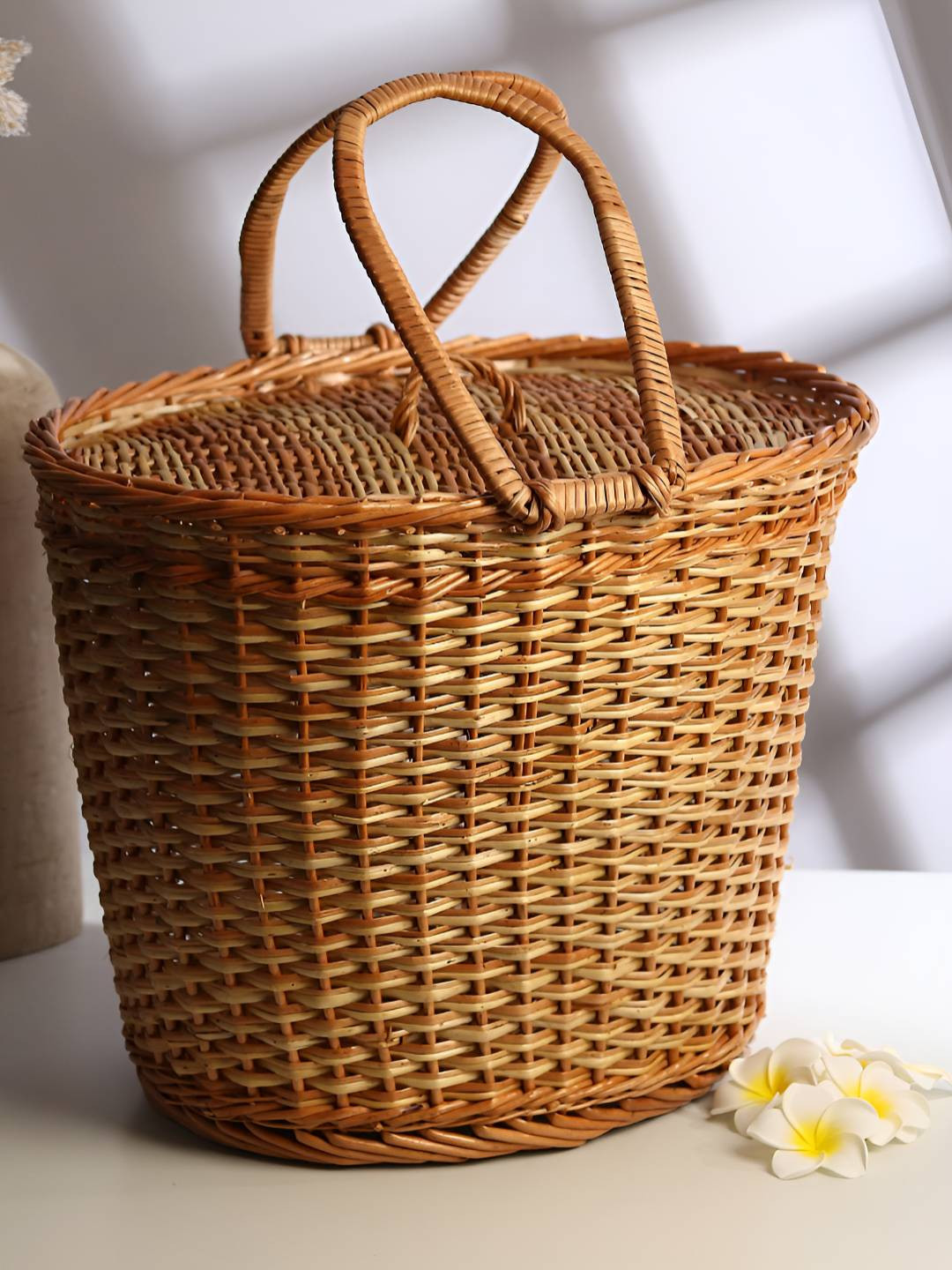 HABERE INDIA Brown Bamboo Toy Storage Basket Travel Accessory
