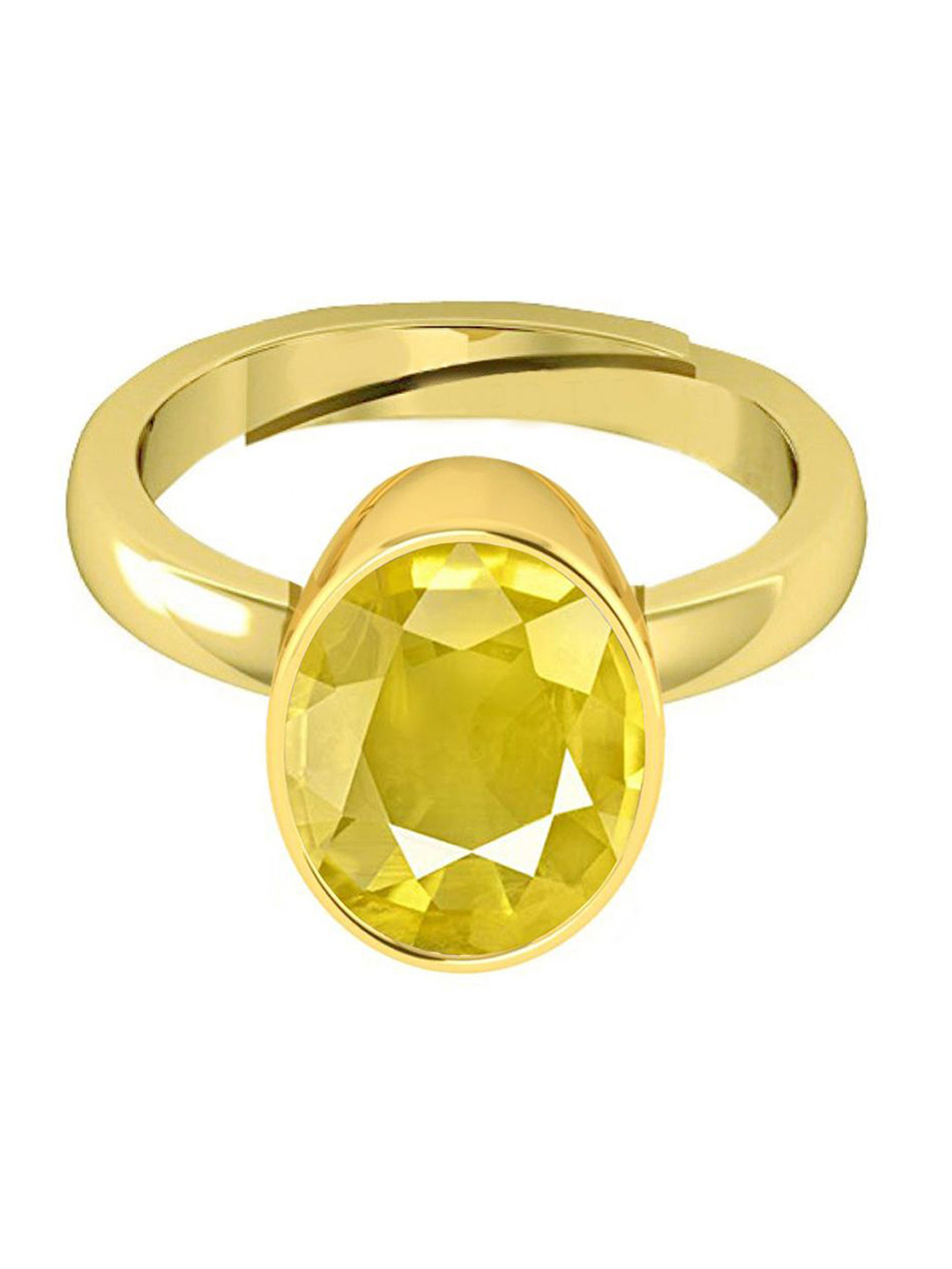 VISHVMA Gold-Plated 6 Ratti Sapphire Puhkraj Gemstone Studded Finger Ring