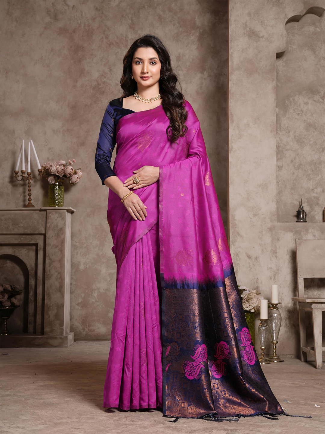 Garden Vareli Ethnic Motif Woven Design Zari Saree