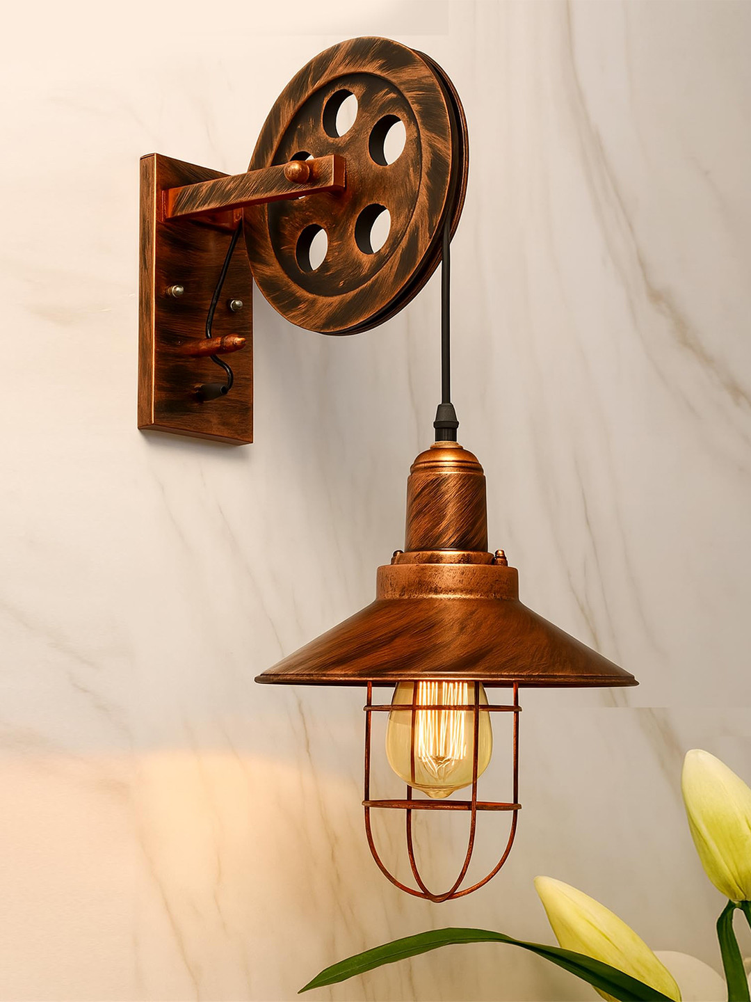 Homesake Copper-Toned Solid Cone Lift Pulley Shade Wall Lamps