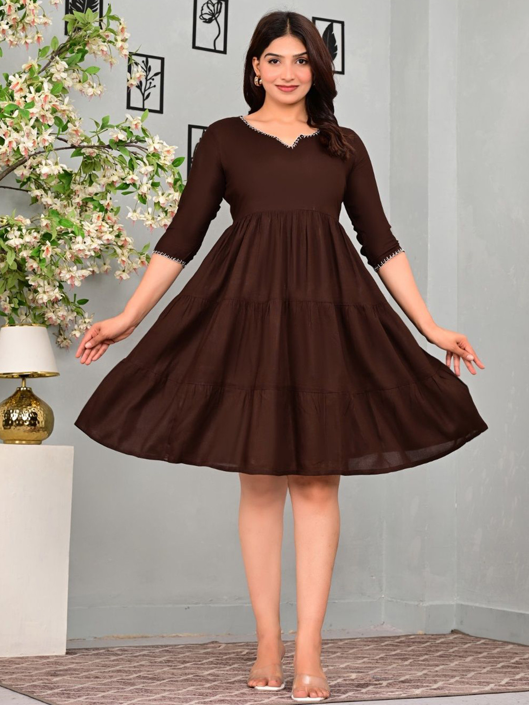 GREAT SELLER Women V-Neck Tiered Fit and Flare Dress